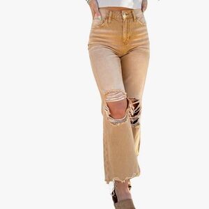 Women's Tan Distressed Jeans